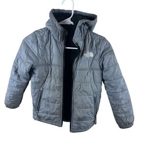 The North Face Boys Reversible Perrito Hooded Puffer Jacket Grey XS 6